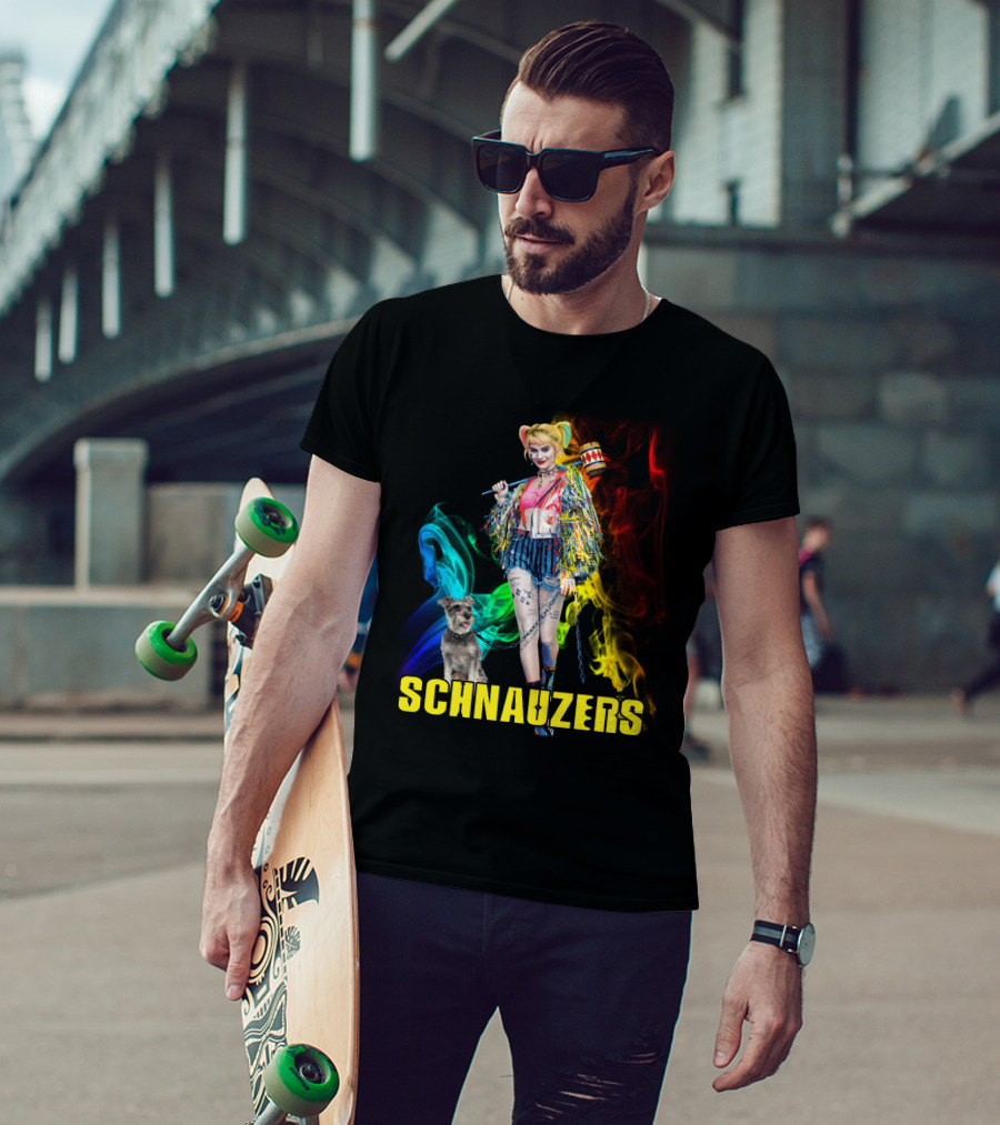 Harley Quinn Schnauzers Colorful Comic Style T-Shirt