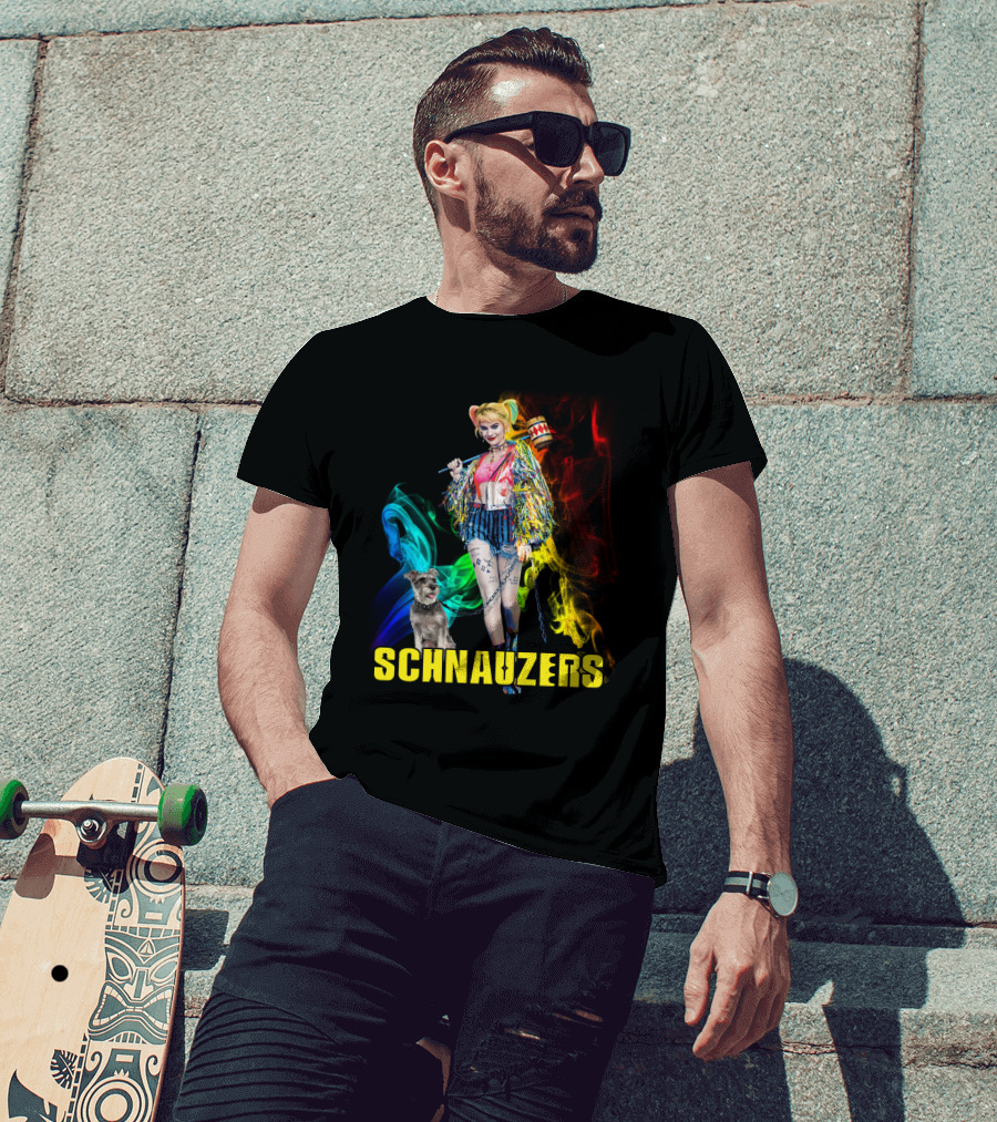 Harley Quinn Schnauzers Colorful Comic Style T-Shirt
