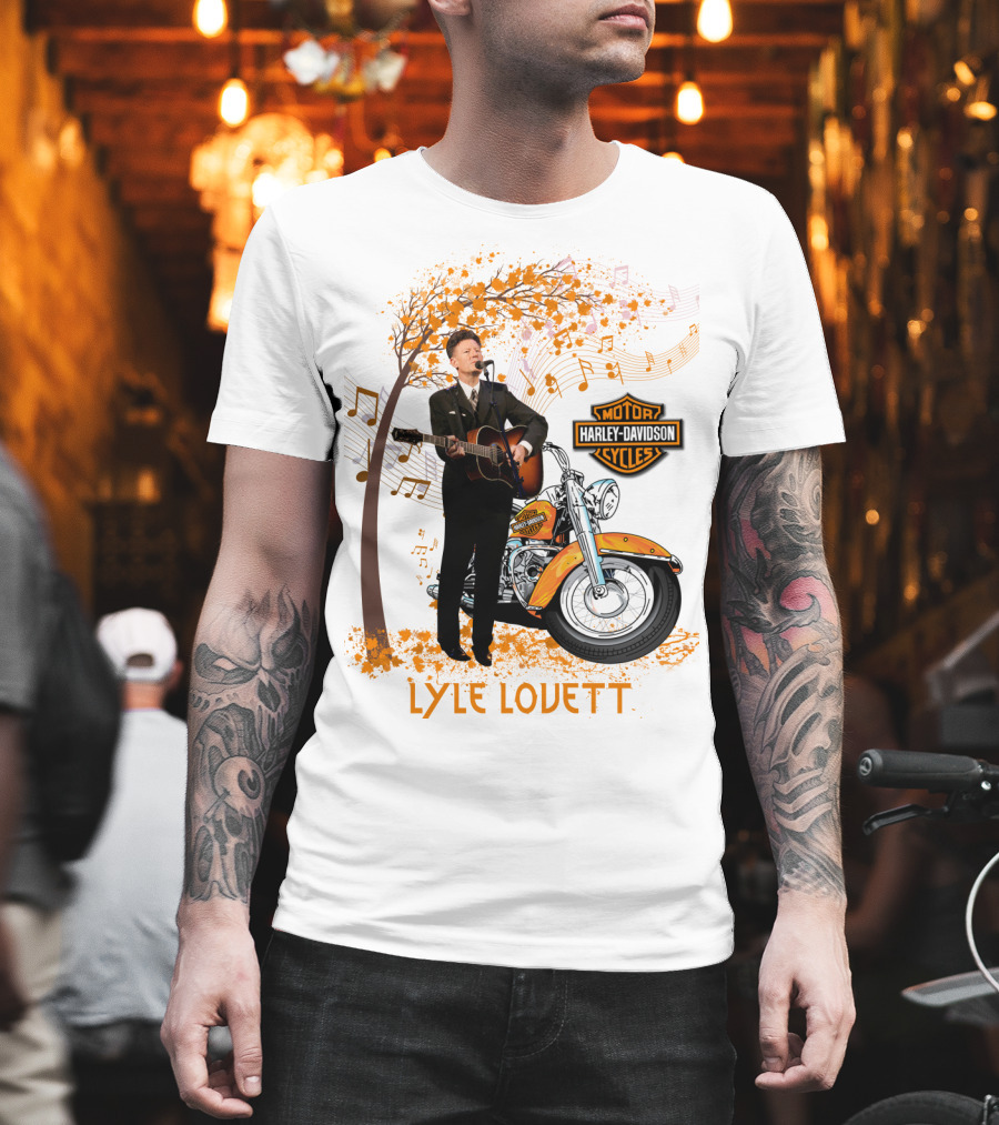 Lyle Lovett Harley Davidson Guitar Music Theme With Motorcycle And Notes T-Shirt