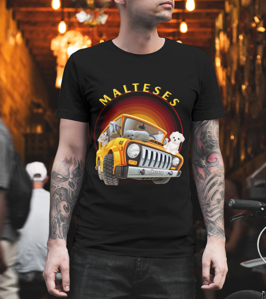 Malteses Jeep With Maltese Dogs T-Shirt