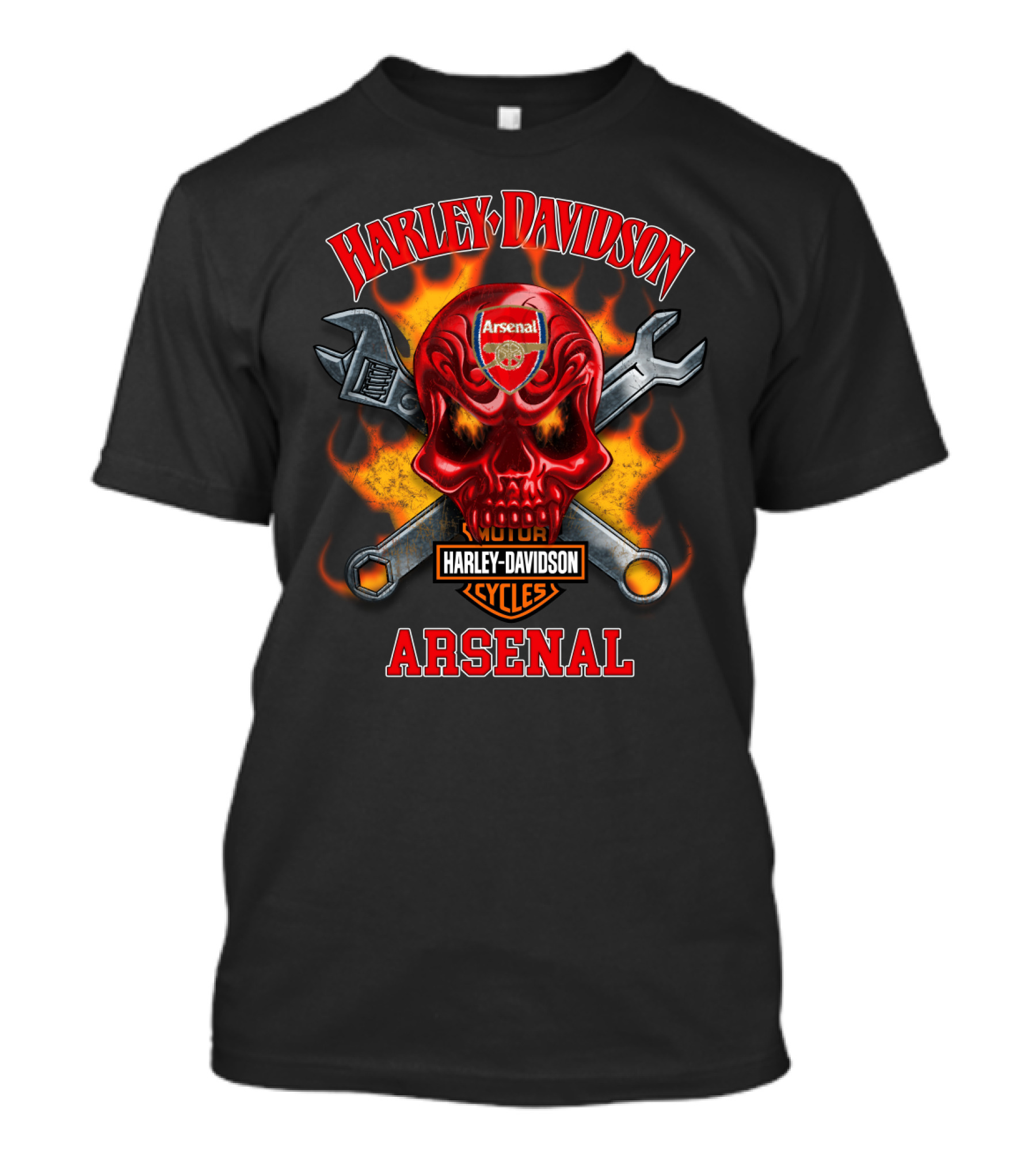 Harley Davidson Arsenal Skull With Wrenches And Flames T-Shirt