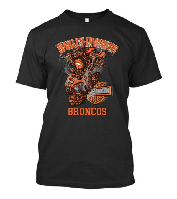 Harley Davidson Broncos Denver Broncos Motorcycle Engine Skull T-Shirt