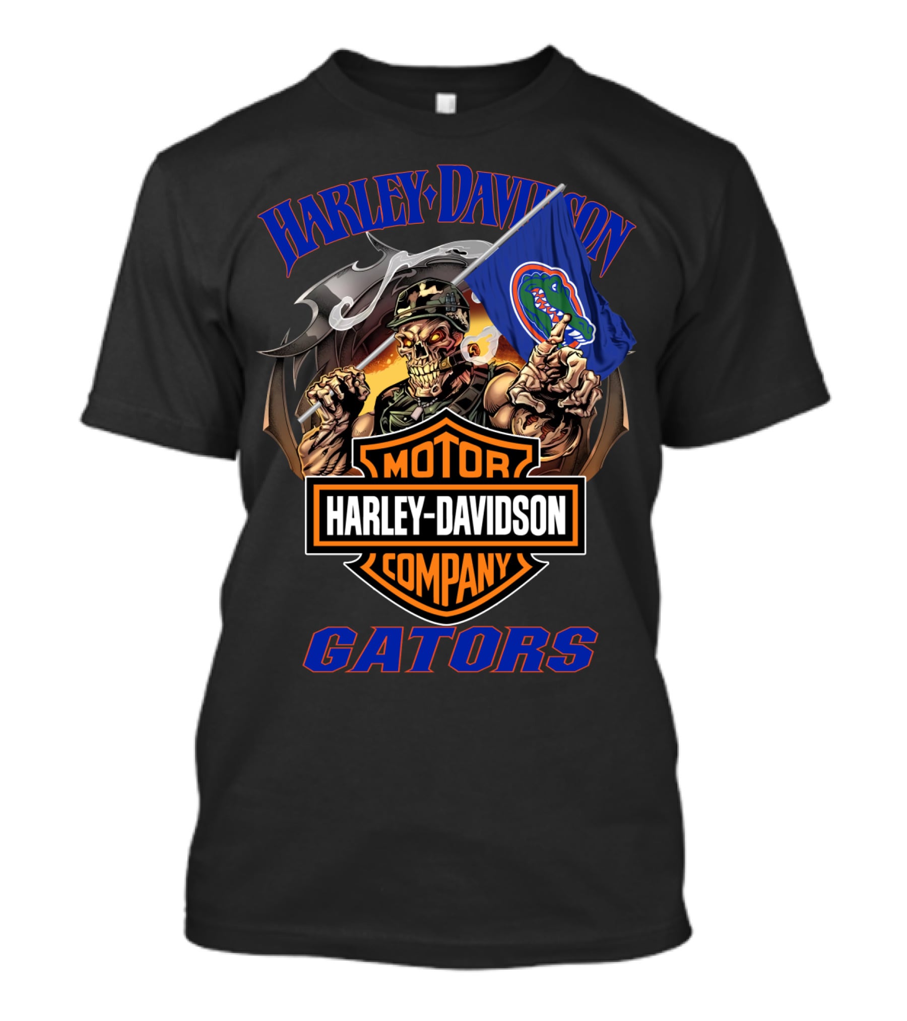 Harley Davidson Motor Company Gators Florida Gators Flag Skeleton Rider T-Shirt