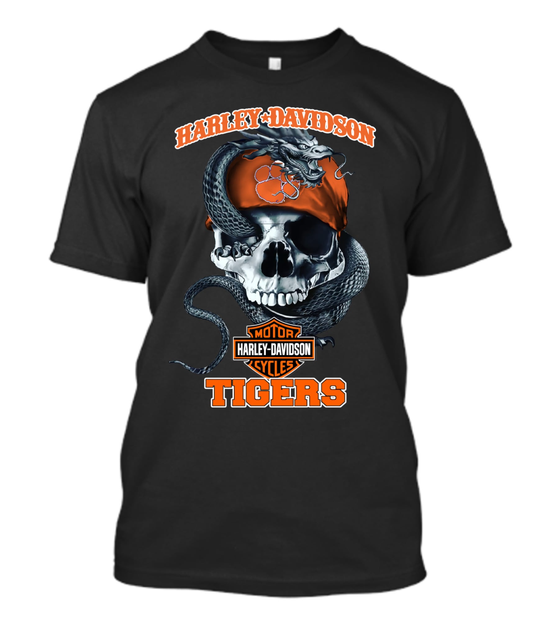 Harley Davidson Tigers Skull Snake Clemson T-Shirt