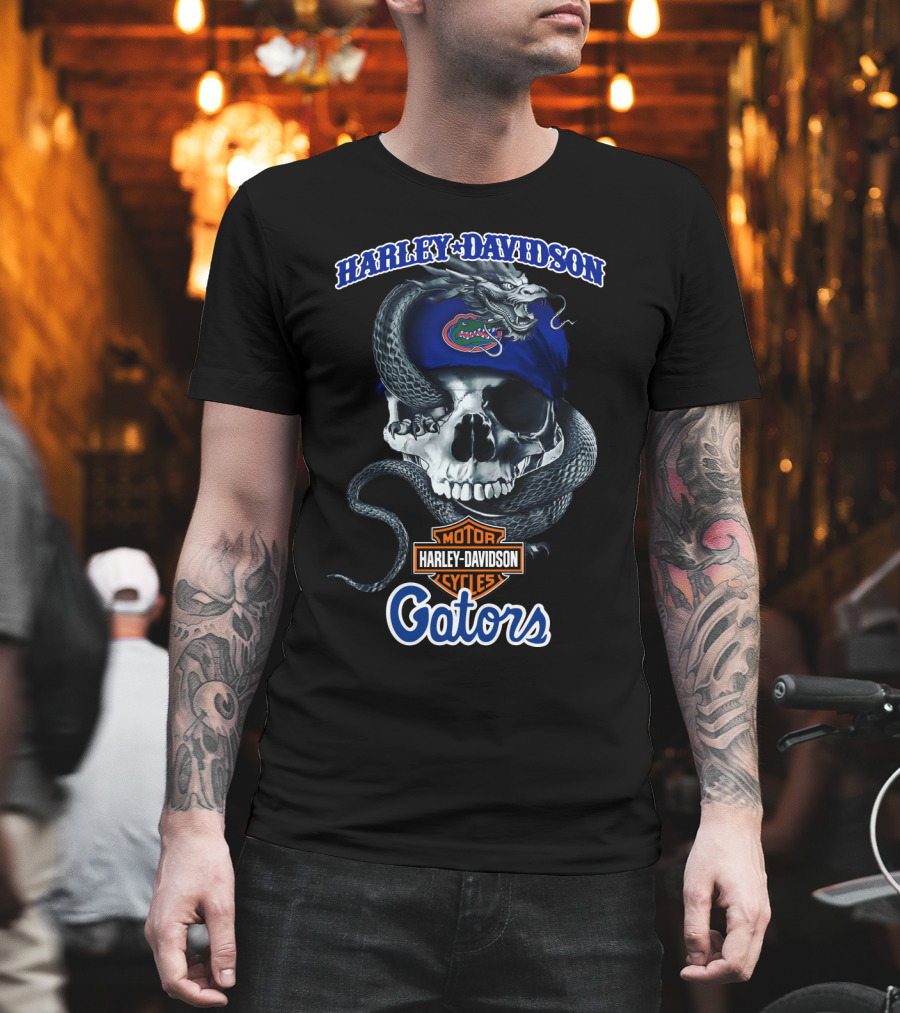 Harley Davidson Gators Skull Snake Motorcycle Cycles T-Shirt