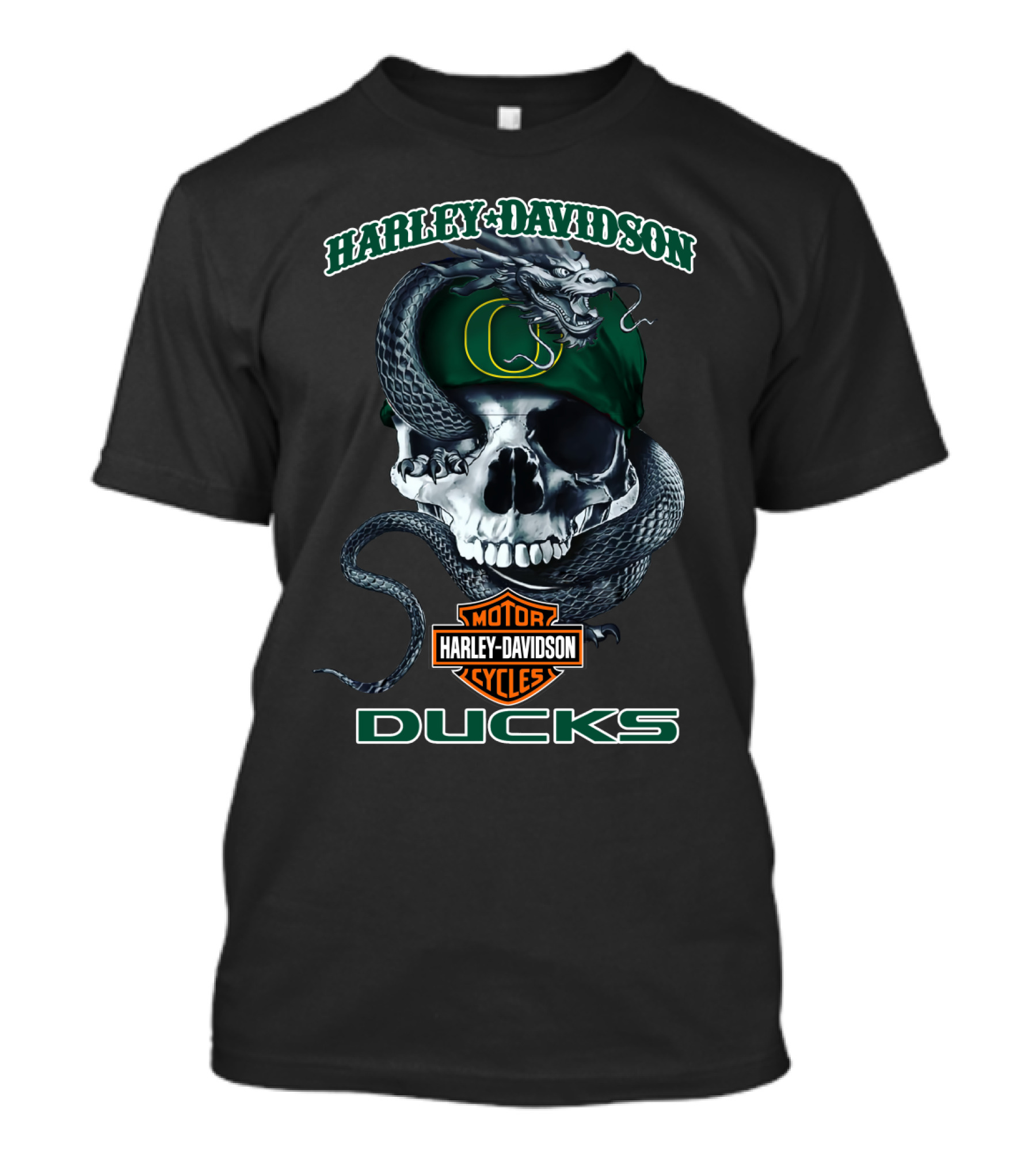 Harley Davidson Oregon Ducks Skull Snake Fusion T-Shirt