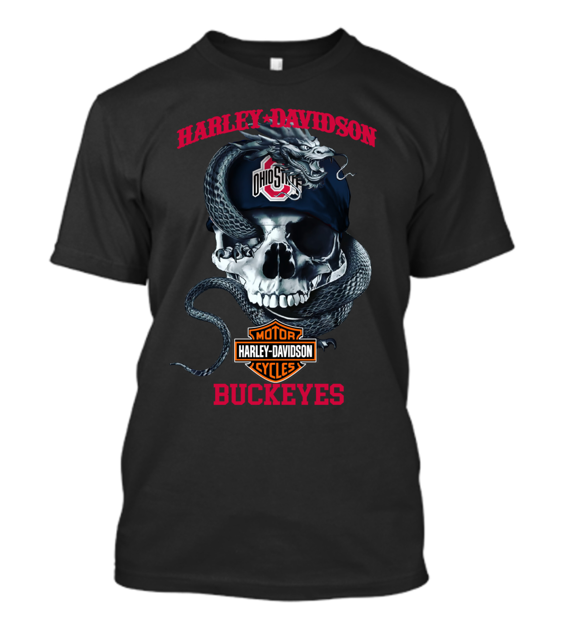 Ohio State Buckeyes Harley Davidson Skull Snake Motorcycle Cycles T-Shirt