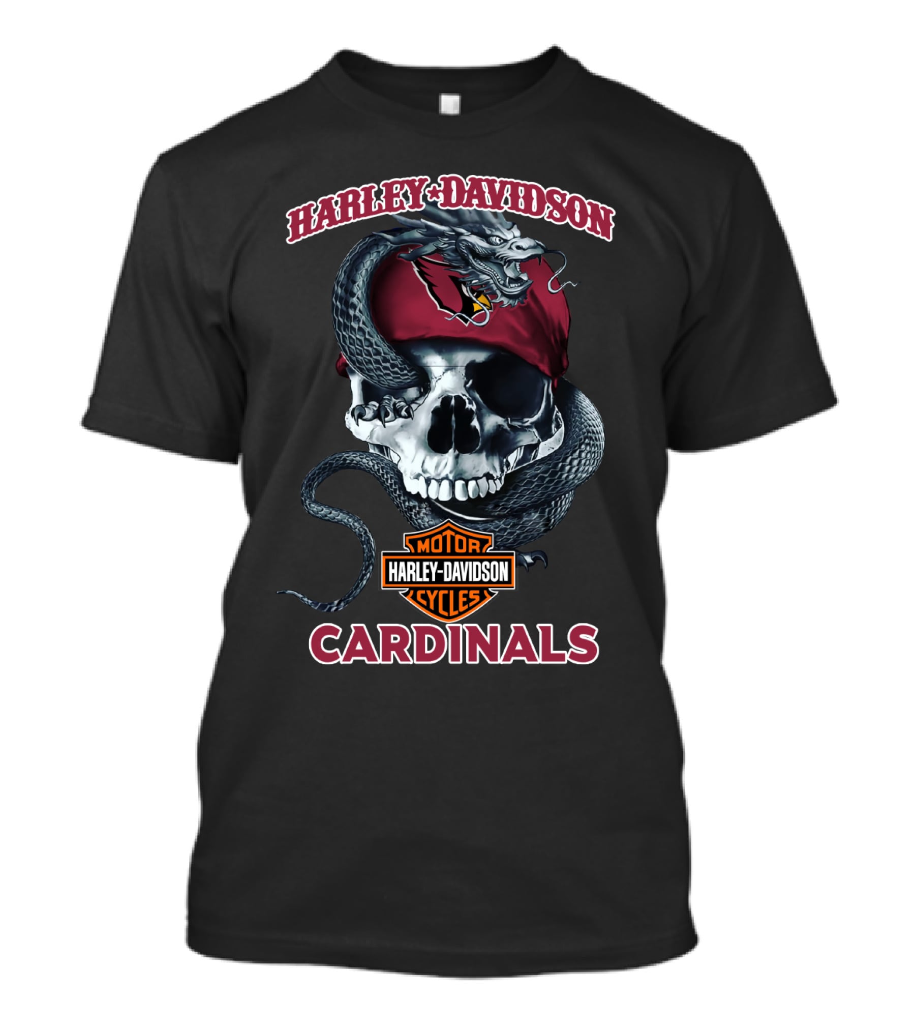 Harley Davidson Motorcycles Arizona Cardinals Skull Snake T-Shirt