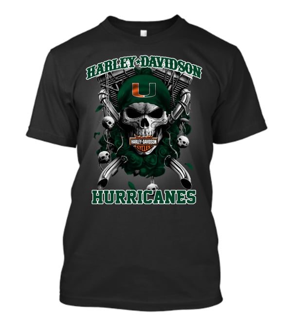 Harley Davidson Miami Hurricanes Cyclones Skulls Football U T-Shirt