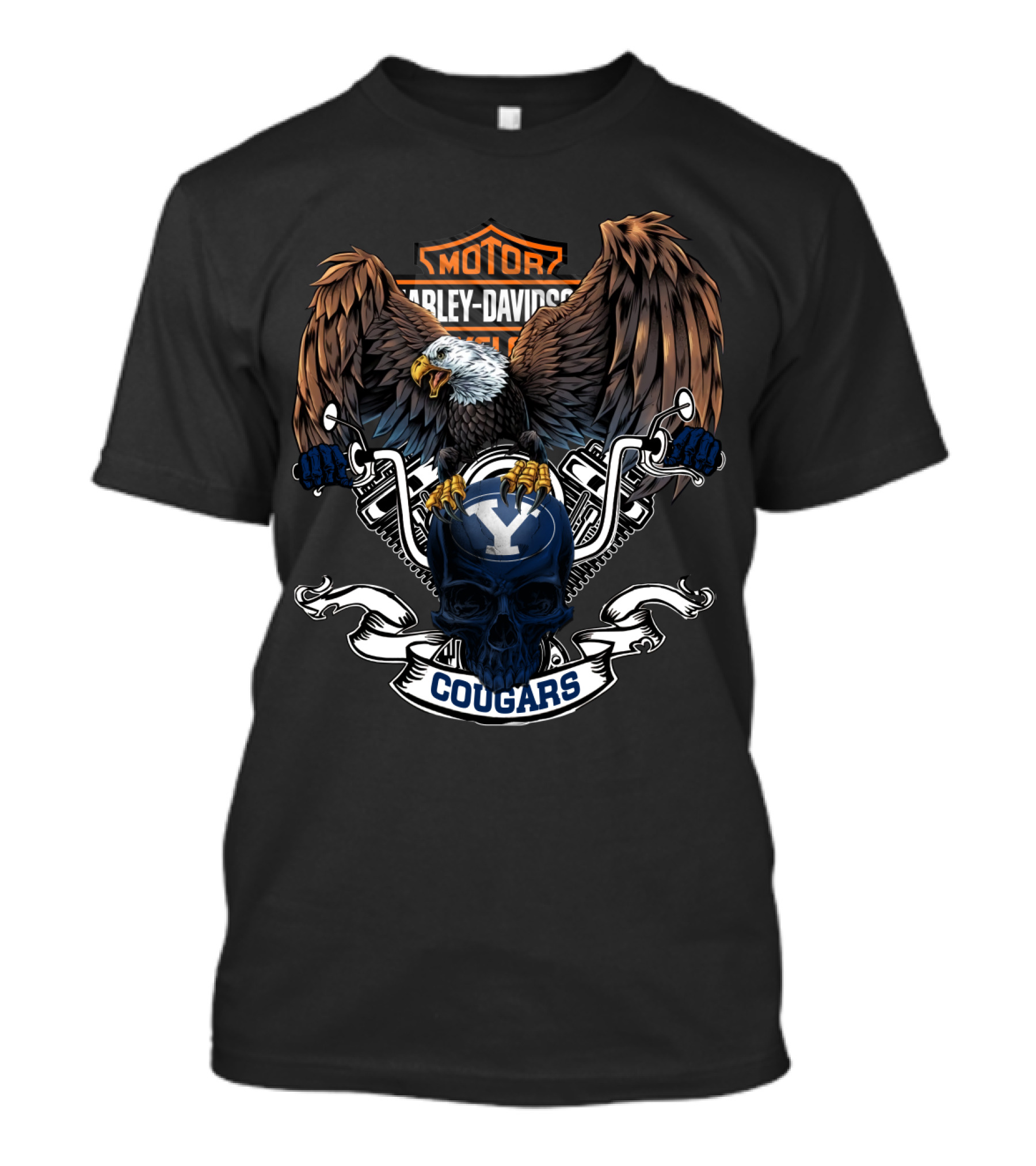 Byu Cougars Harley Davidson Eagle Skull T-Shirt