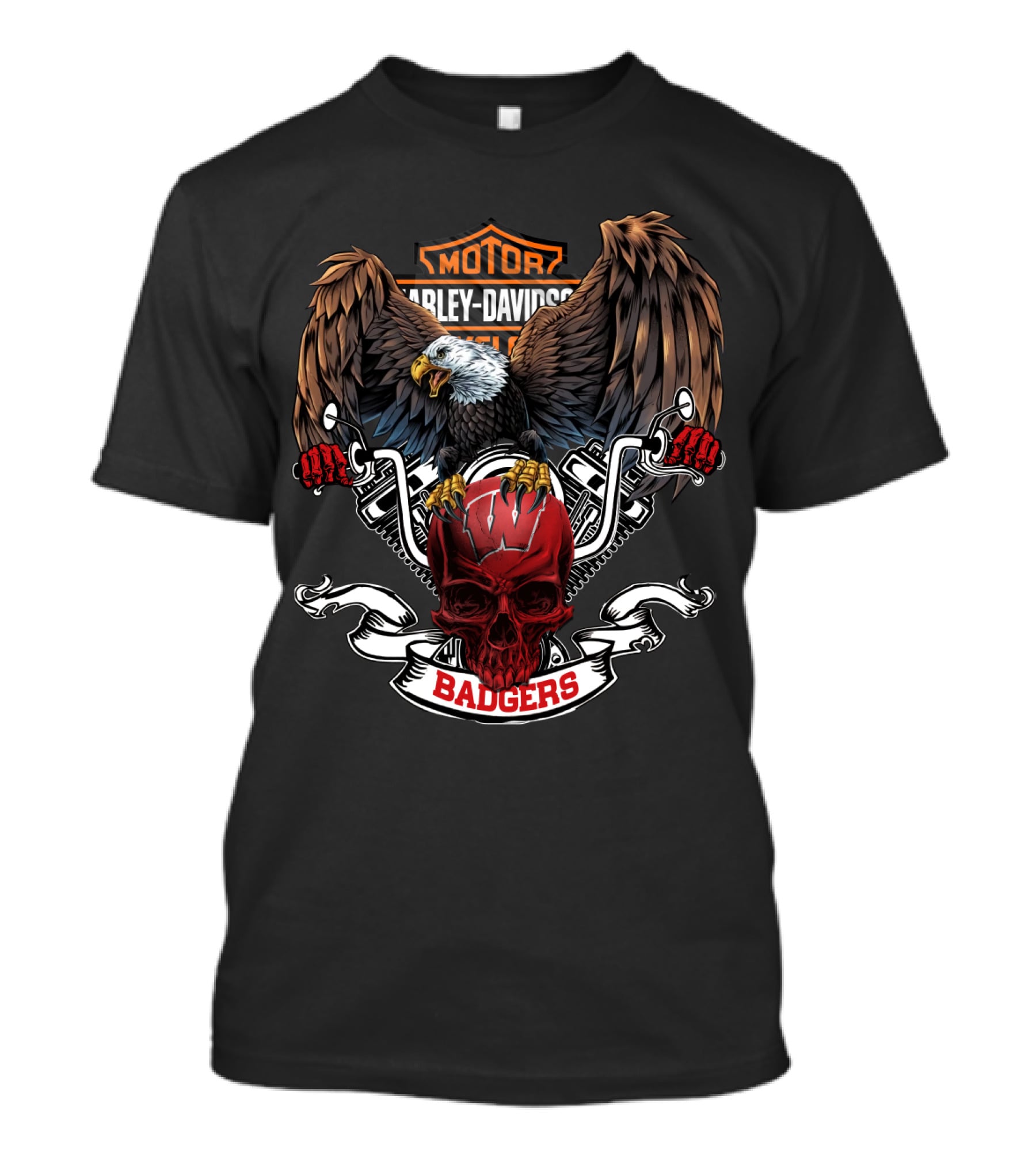 Harley Davidson Wisconsin Badgers Skull Eagle Motorcycle T-Shirt