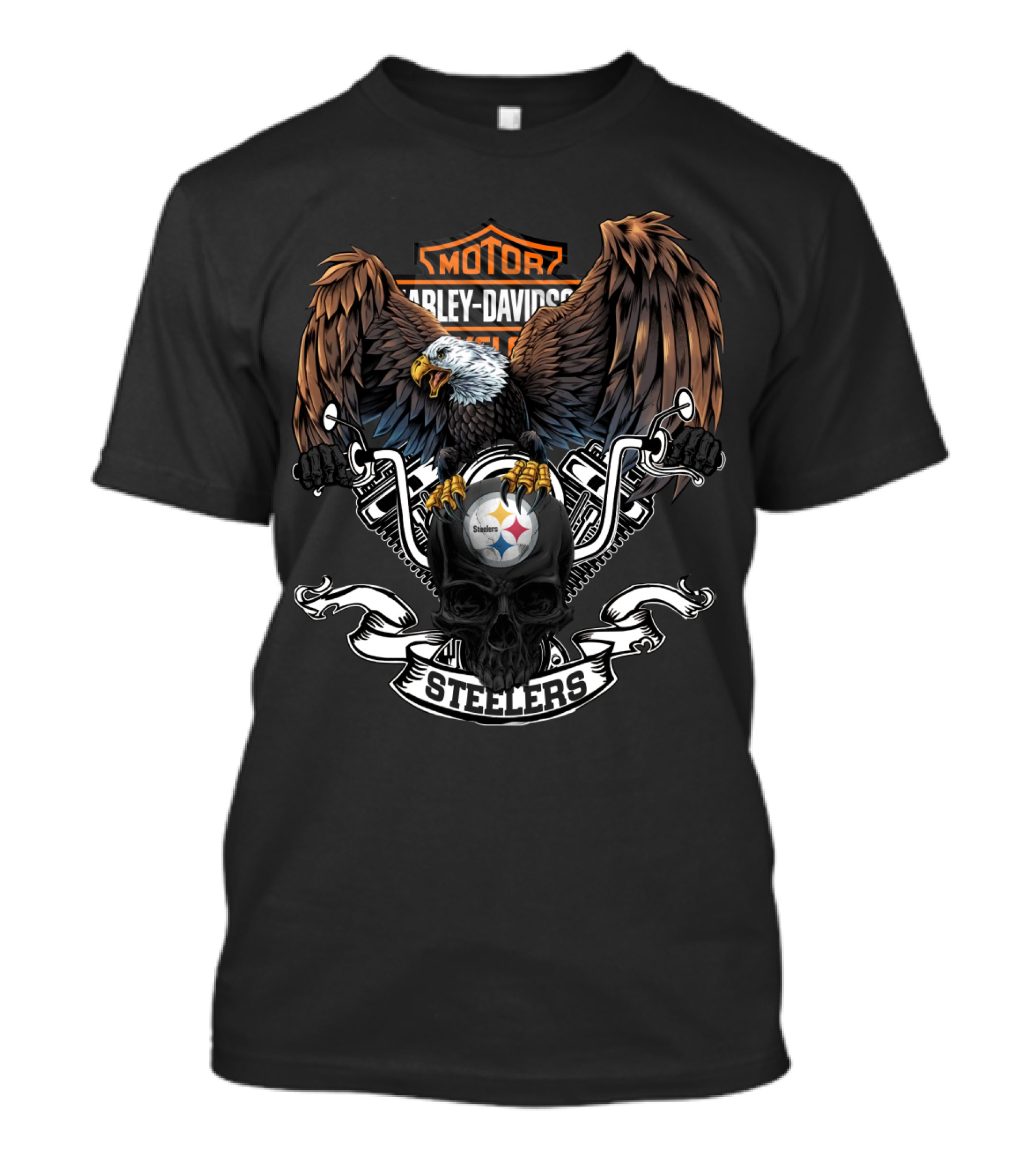 Harley Davidson Motorcycles Pittsburgh Steelers Eagle Skull T-Shirt
