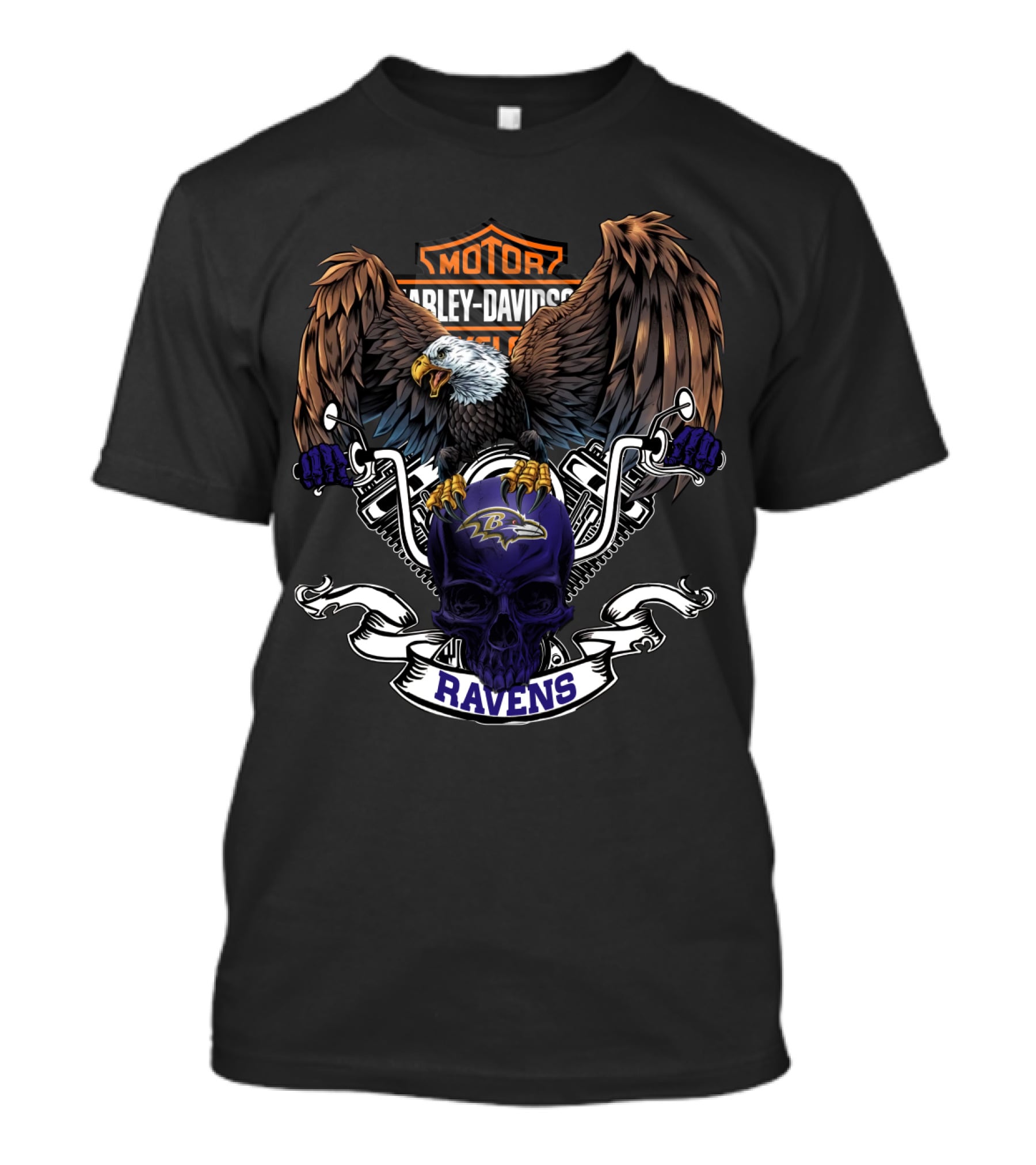 Motor Harley Davidson Skull Eagle Ravens Nfl Baltimore T-Shirt