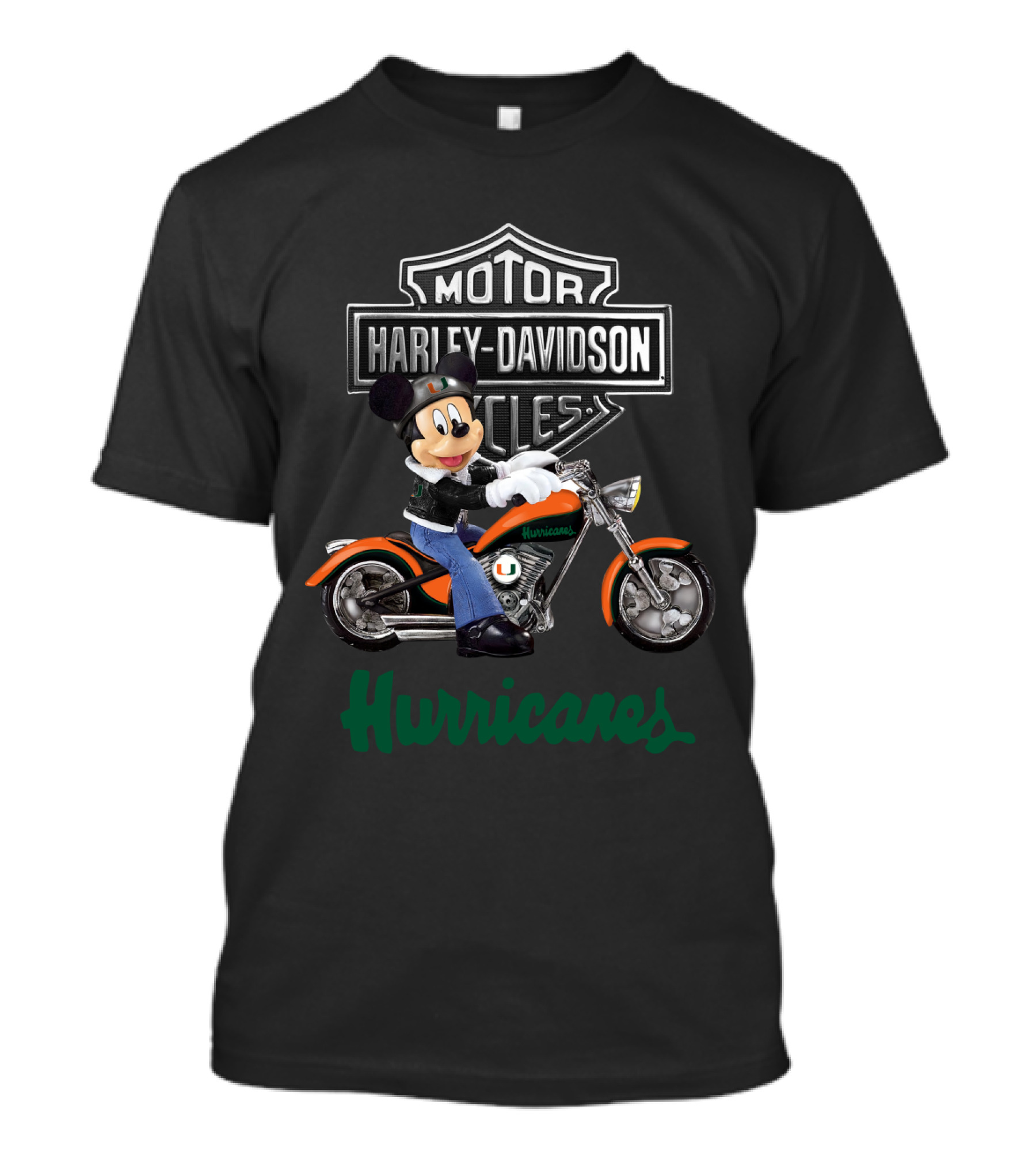Mickey On Harley Davidson Motorcycle Miami Hurricanes T-Shirt