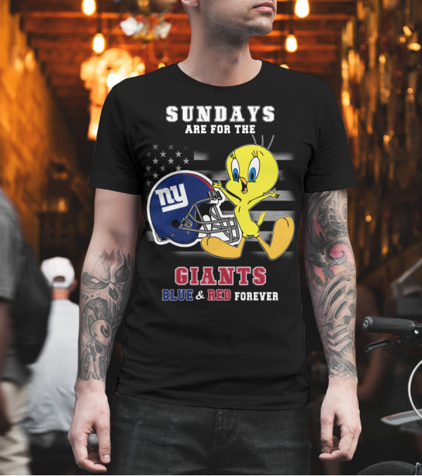 Sundays Are for the Giants Blue and Red Forever Tweety Football Helmet T-Shirt Sundays Are for the Giants Blue and Red Forever Tweety Football Helmet T-Shirt