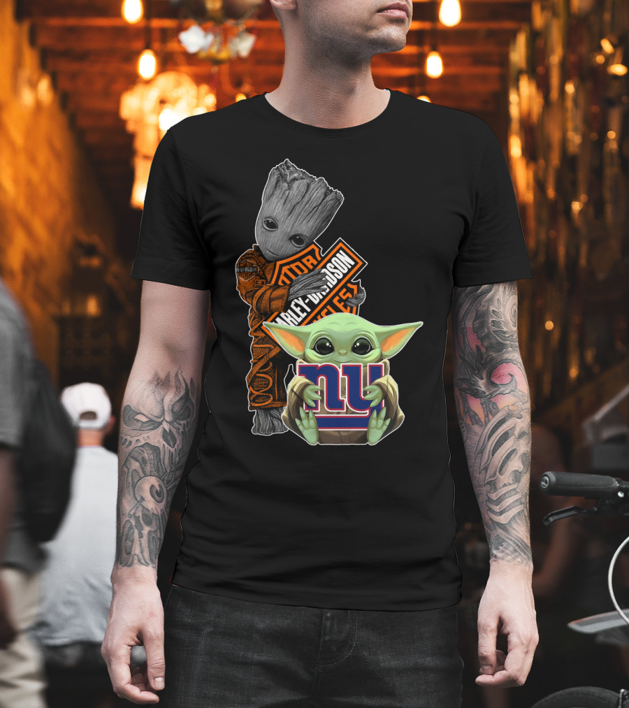Harley Davidson Groot With Baby Yoda New York Giants T-Shirt
