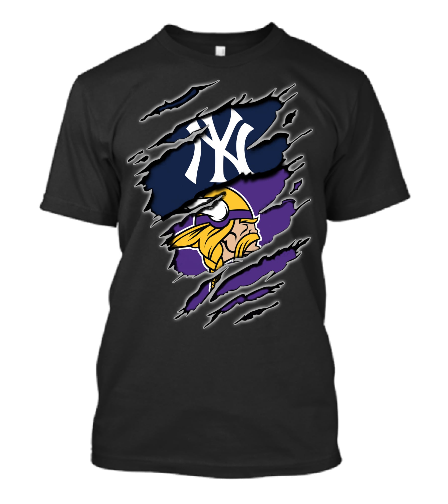Yankee Viking Fans Reflection With Iconic Logos T-Shirt