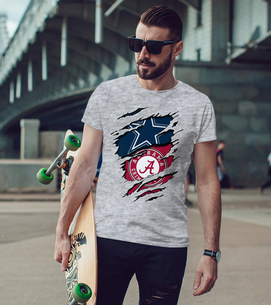 Cowboys Star And Alabama Crimson Tide Logo Torn Layers T-Shirt