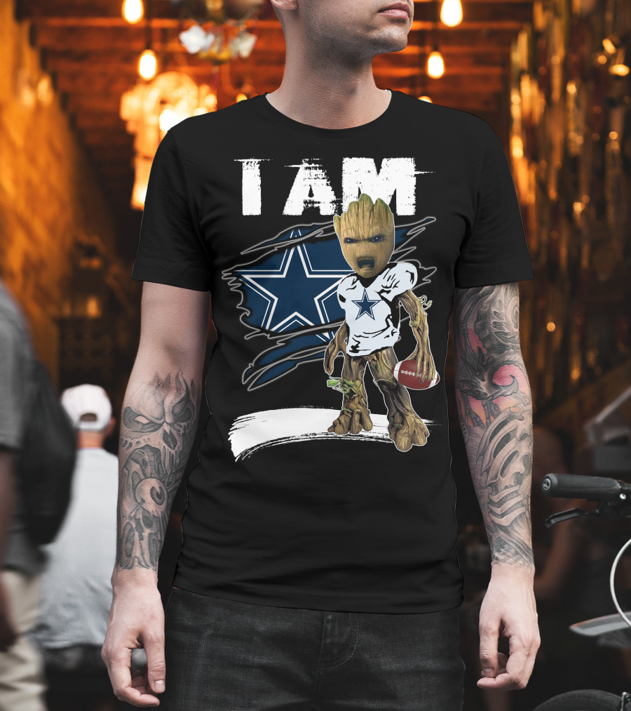 I Am Cowboys Fan Groot Holding Football T-Shirt