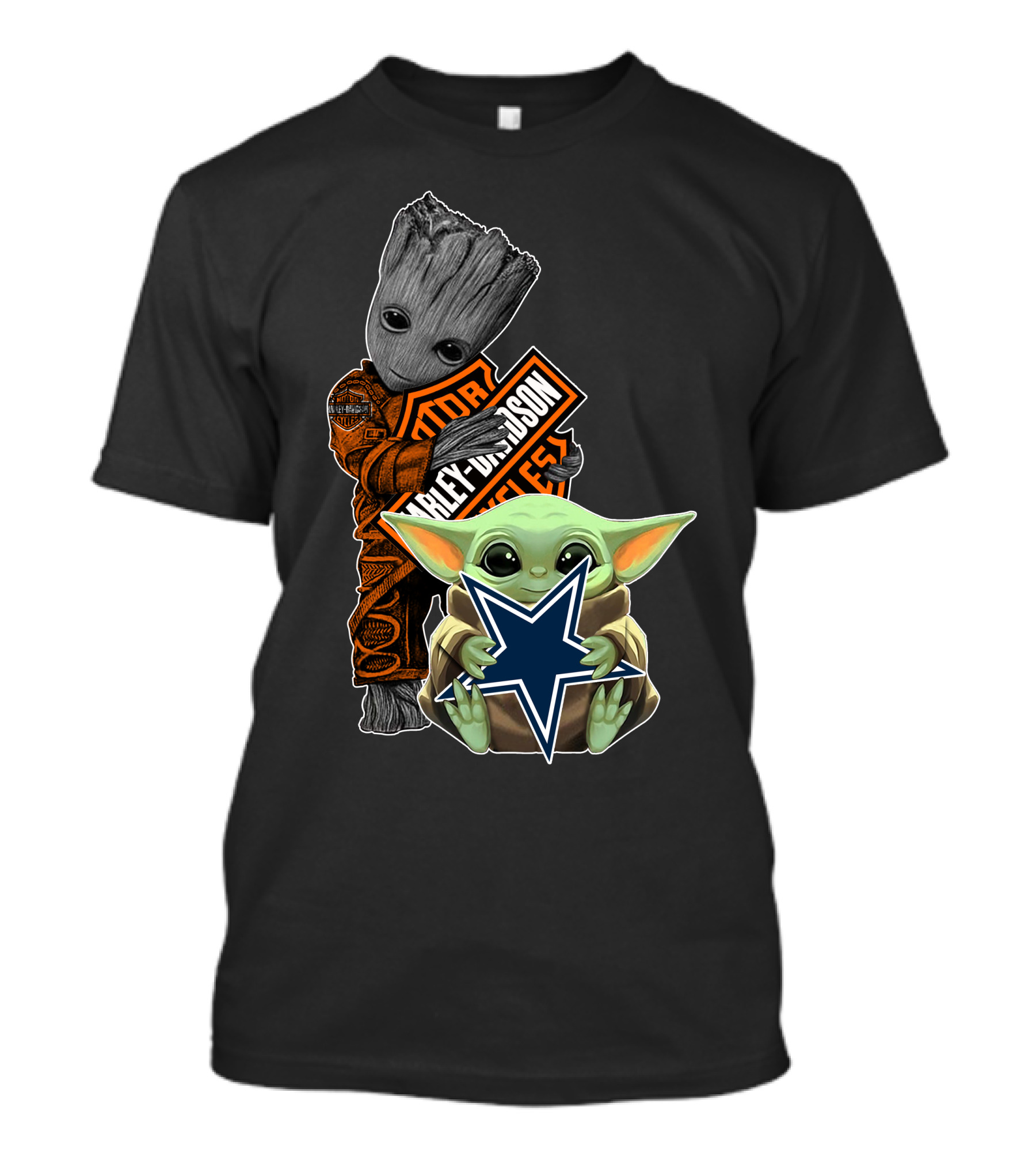 Groot Harley Davidson Star Holding Mandalorian Baby Yoda Cowboys T-Shirt