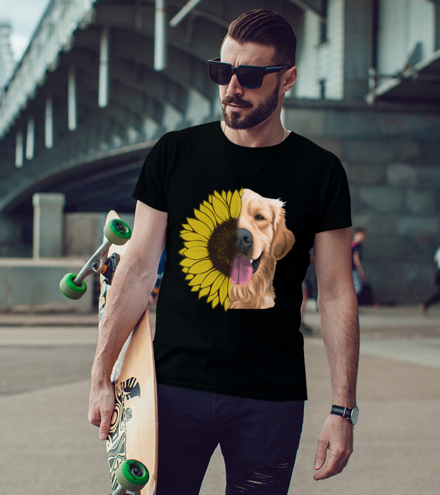Golden Retriever Half Sunflower Face T-Shirt