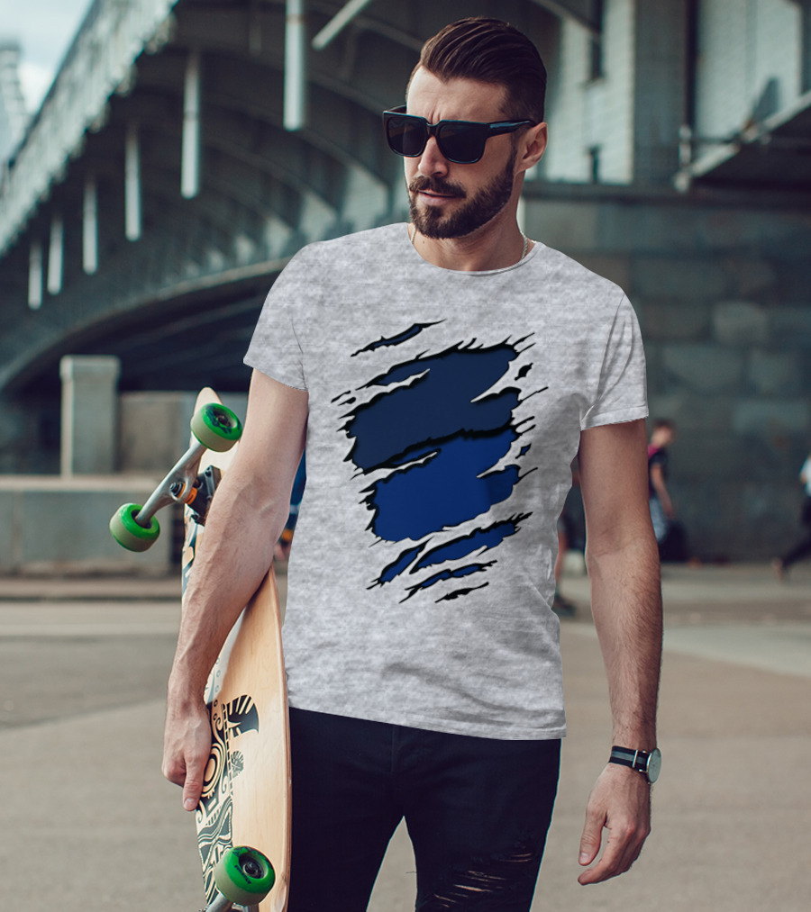 Cow Cub Tiger Stripes Blue Torn Look T-Shirt