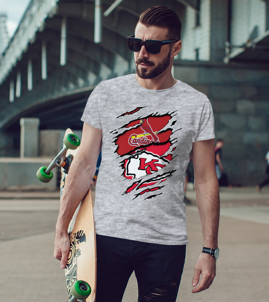 Cardinals And Chiefs Logo Rip T-Shirt