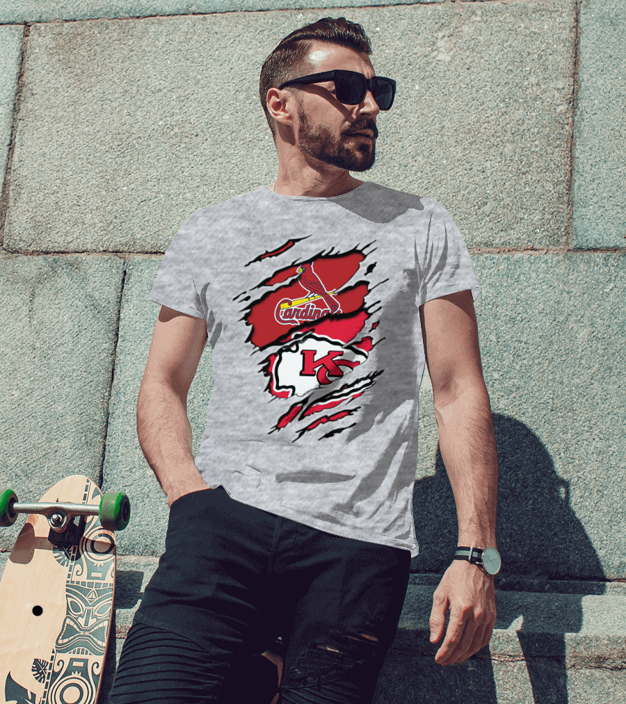 Cardinals And Chiefs Logo Rip T-Shirt