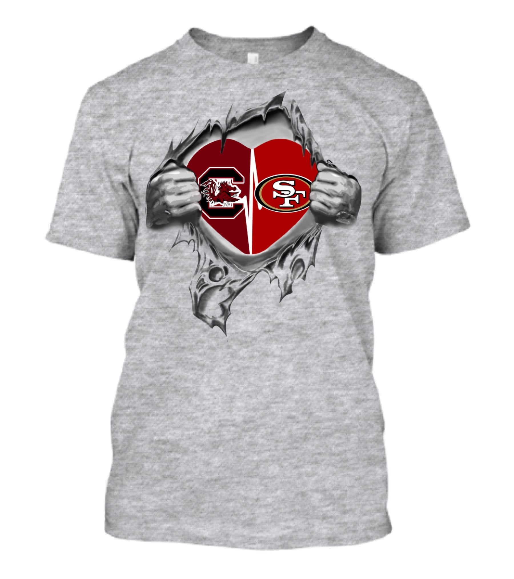 49Ers Gamecocks Heart Design With South Carolina And San Francisco T-Shirt