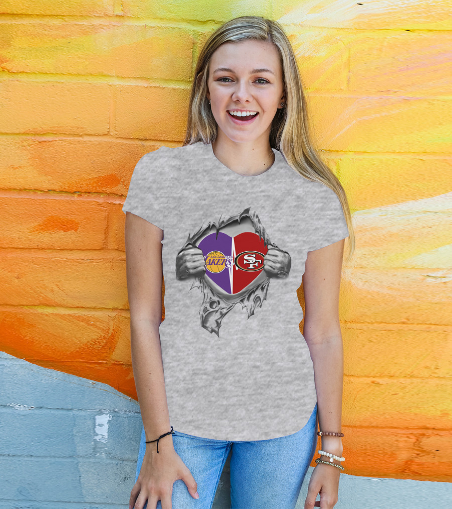 Los Angeles Lakers San Francisco 49ers Heart Logo Rip T-Shirt