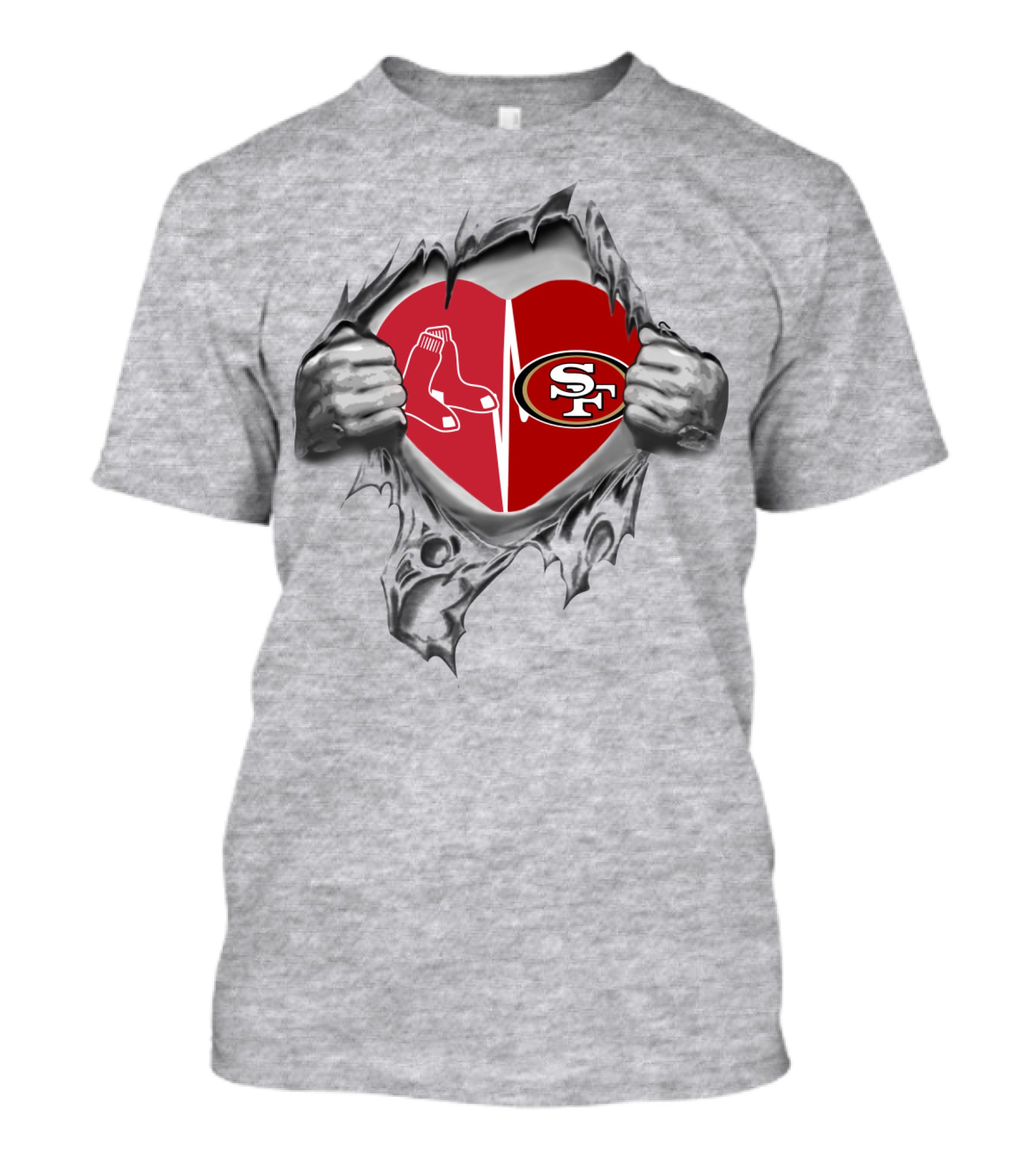 49Ers Redsox Heartbeat Logo Fusion T-Shirt