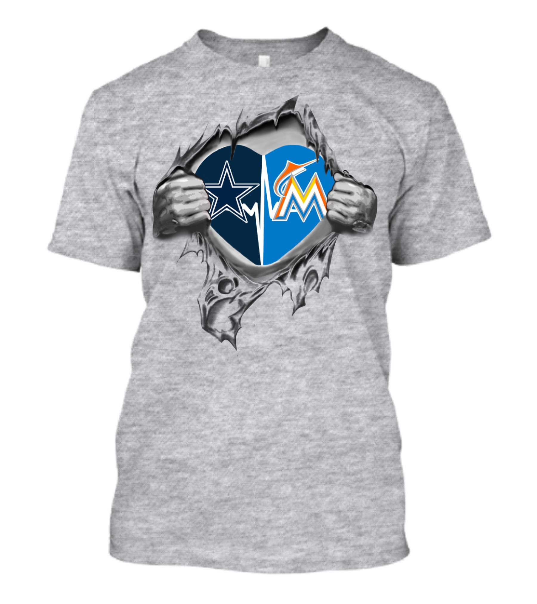 Cowboys Marlins Heart Fan Passion In Football And Baseball T-Shirt
