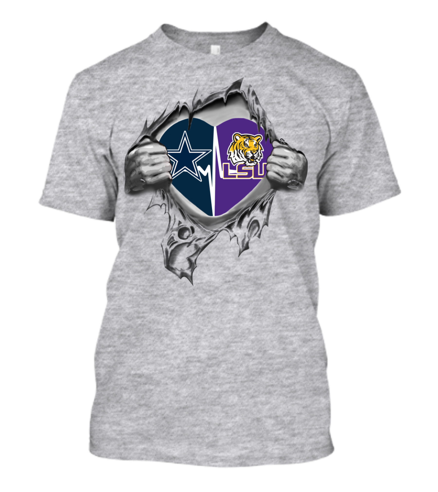 Cowboys LSU Heart With Star And Tiger T-Shirt