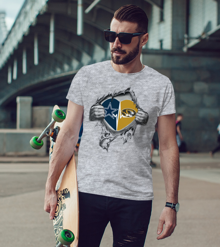 Cowboys Missouri Tigers Heartbeat Fan Passion T-Shirt