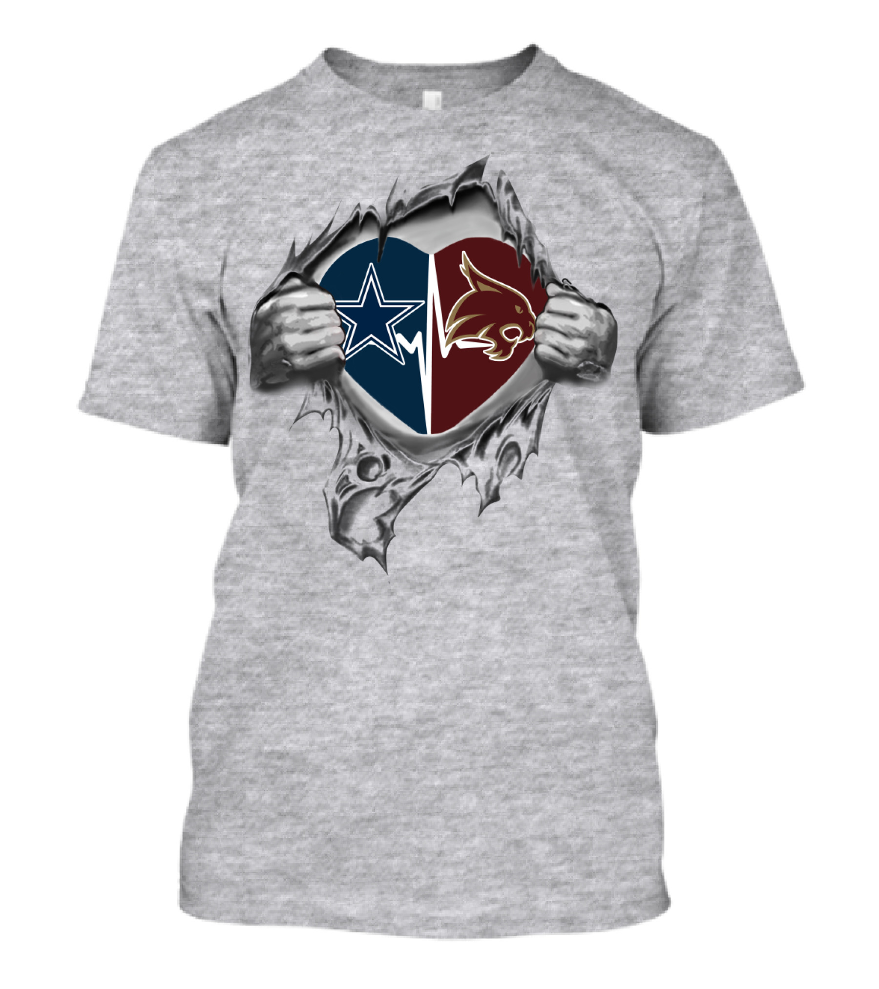 Cowboys Texas State Heart Split Star And Bobcat T-Shirt