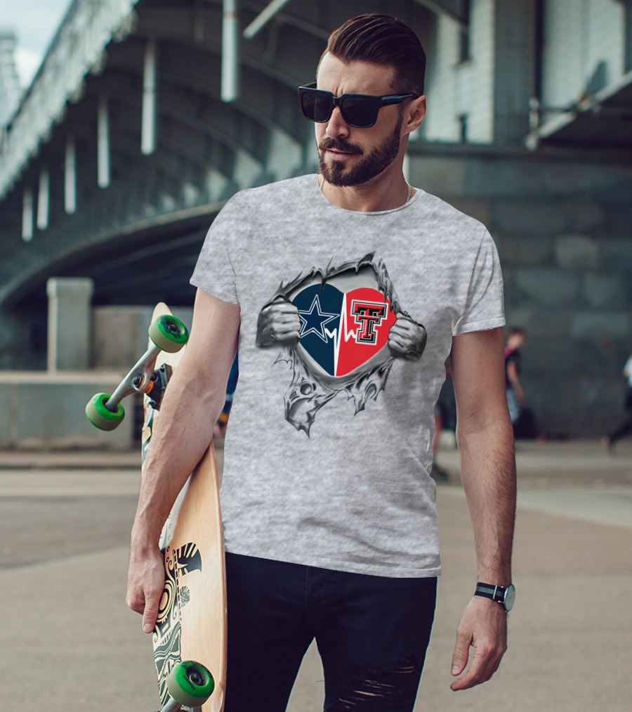 Cowboys Texas Tech Heartbeat Pulled Open Hands Star Logo T T-Shirt