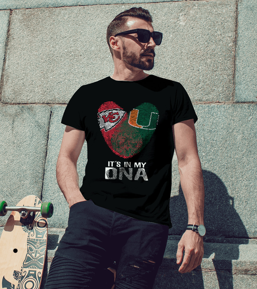 Kansas City Chiefs Miami Hurricanes It's In My Dna Fingerprint Heart T-Shirt