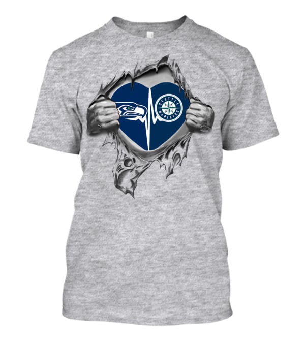 Seahawks Mariners Heartbeat Loyalty Sewn Through My Heart T-Shirt