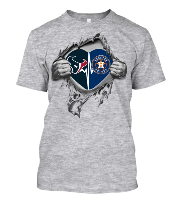 Texans Astros Heart Split Torn Ripped Metal T-Shirt