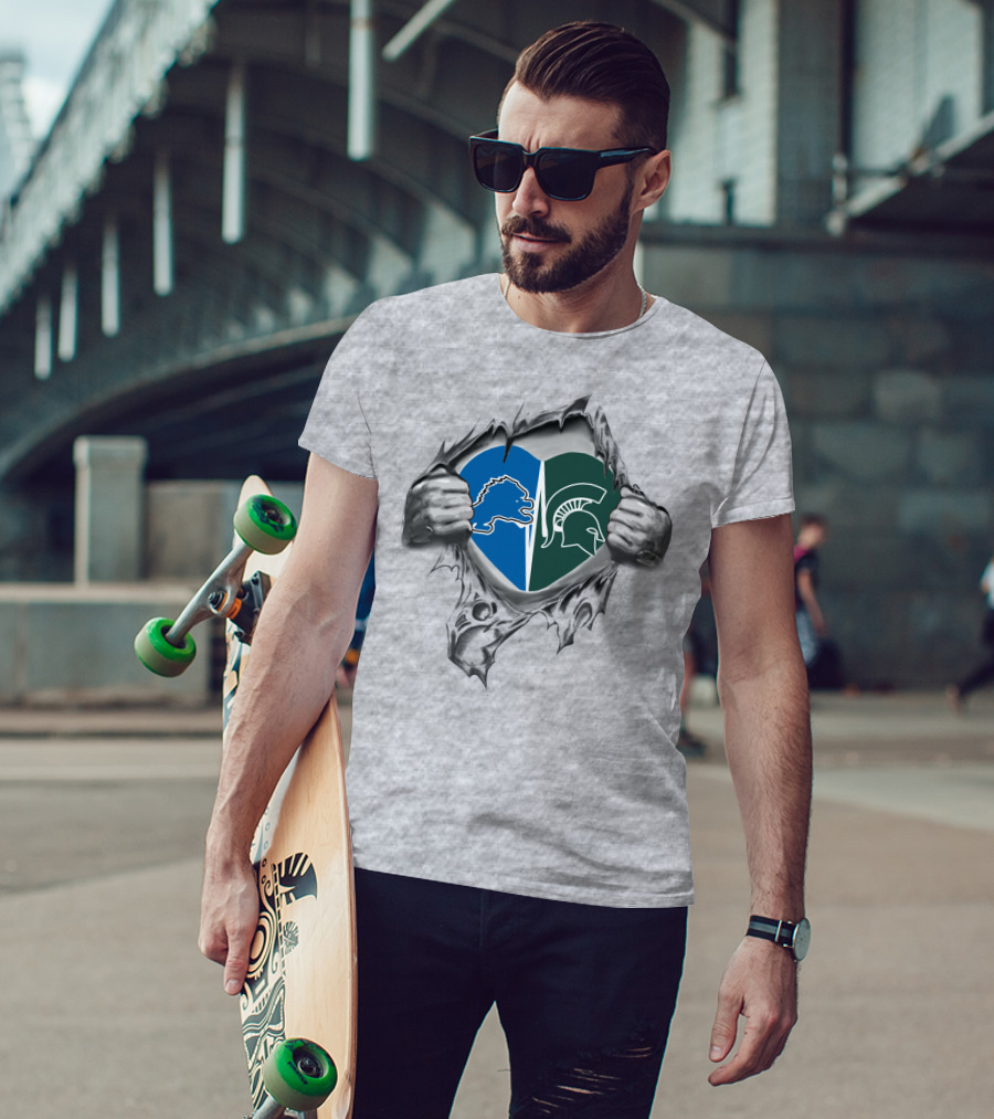 Lions Spartans Heart Split Design With Iconic T-Shirt