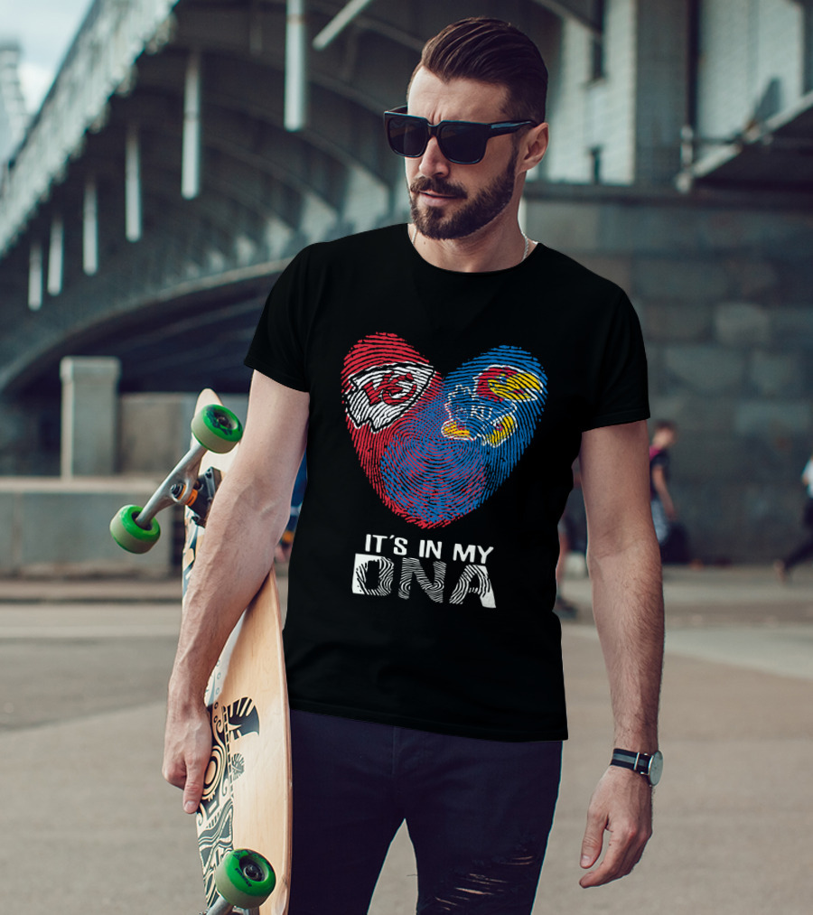 Kansas City Chiefs Kansas Jayhawks Heart It's In My Dna Fingerprint T-Shirt
