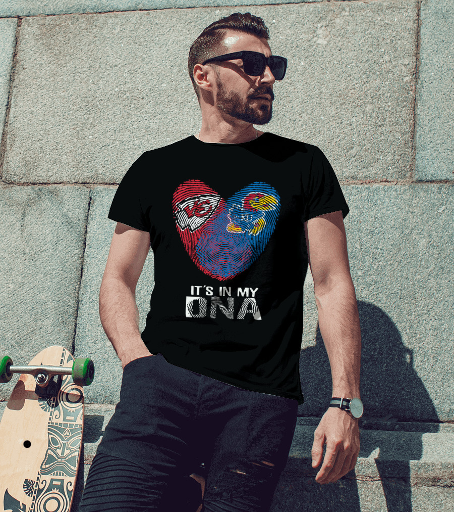 Kansas City Chiefs Kansas Jayhawks Heart It's In My Dna Fingerprint T-Shirt
