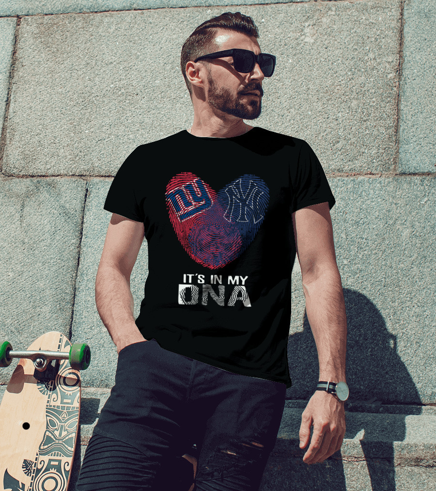 Giants Yankees NY It's In My DNA Fingerprint Heart T-Shirt
