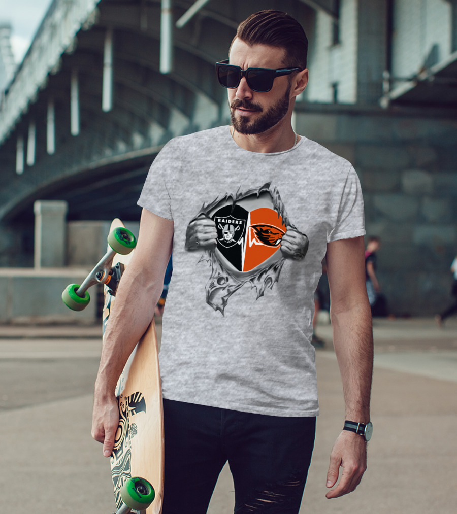 Raiders Beavers Heart Symbol Loyalty Dual Team Support T-Shirt