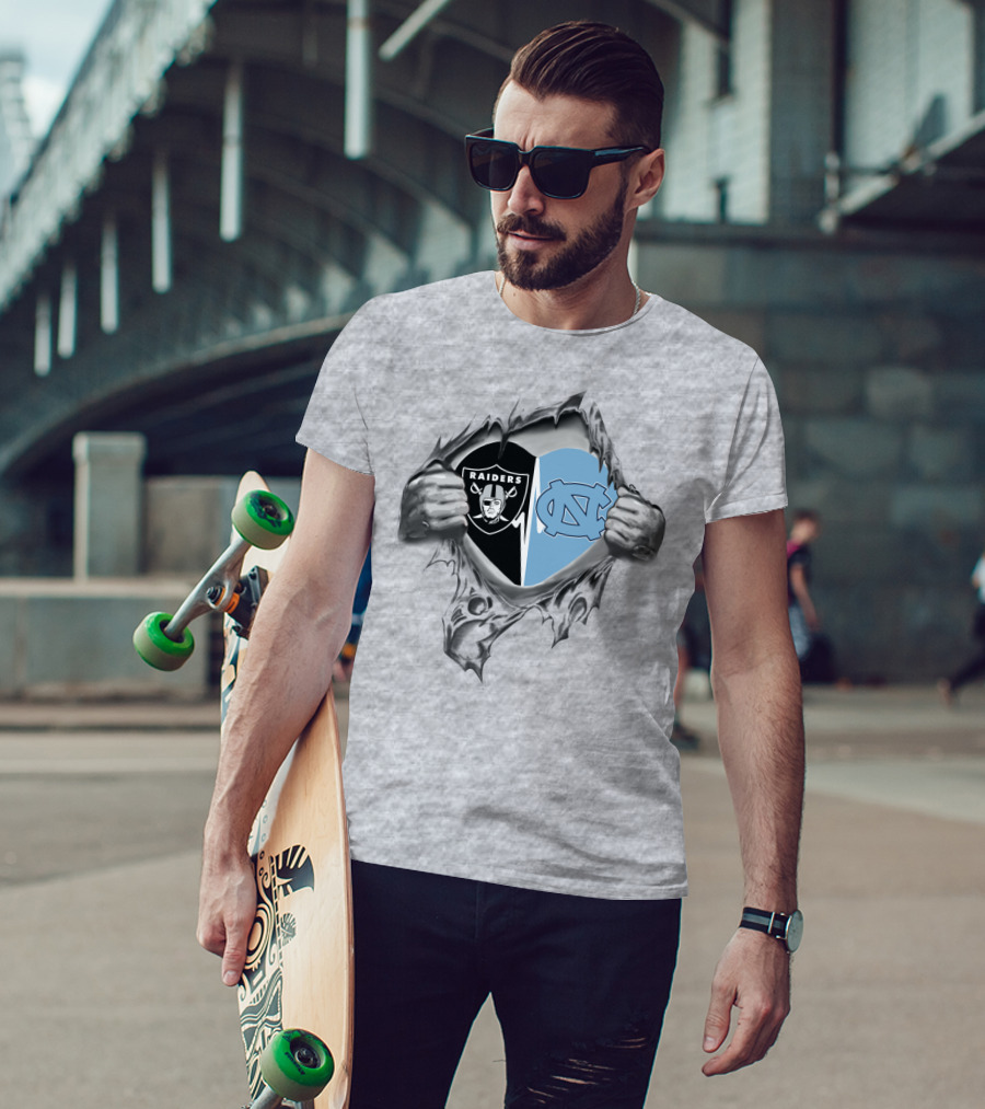 Raiders Tar Heels Heart Torn T-Shirt