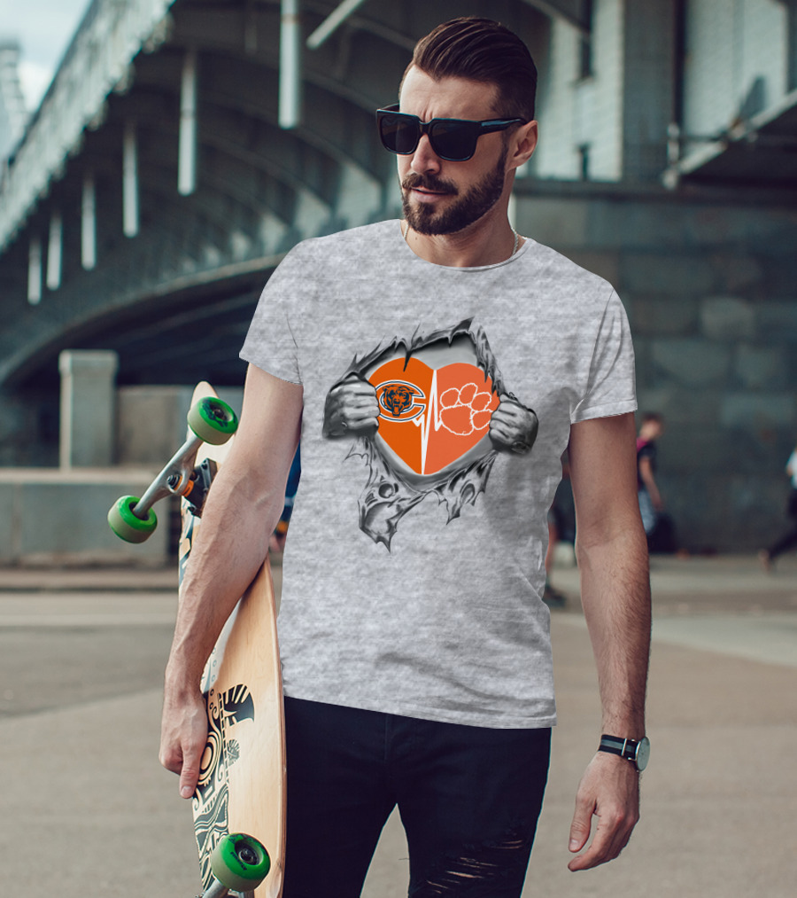 Bears Clemson Tigers Heart Symbol Fusion T-Shirt