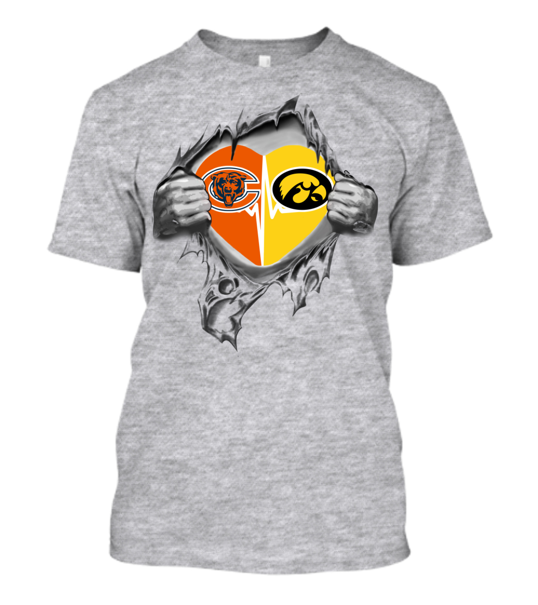 Bears Hawkeyes Heart Logo Dual Loyalty T-Shirt
