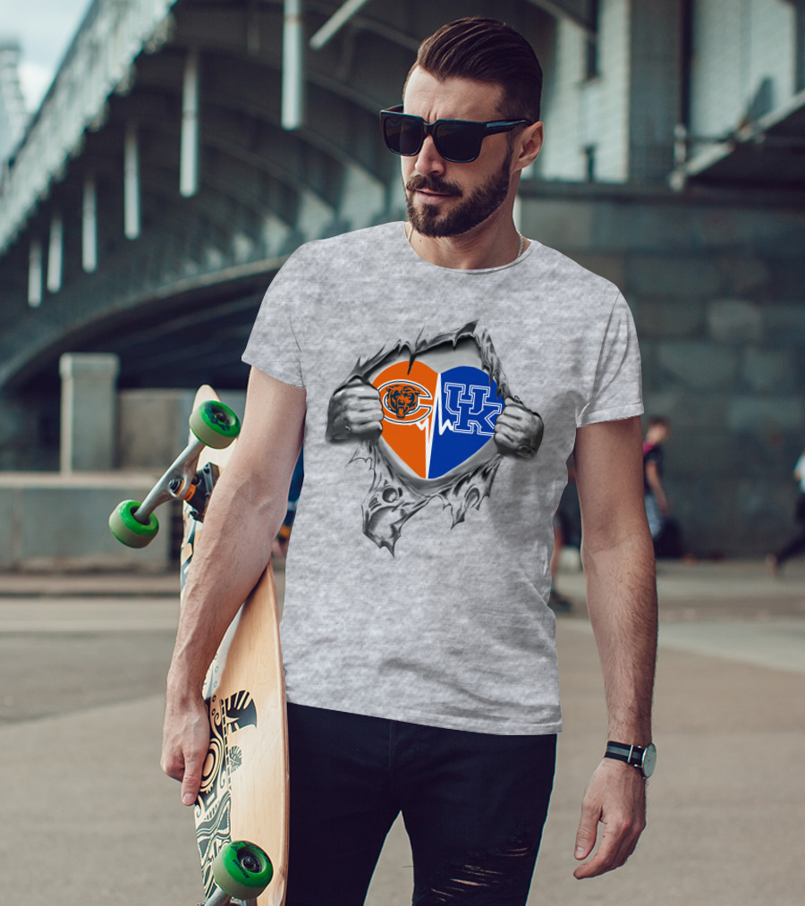 Bears Kentucky Crossover Heart Design With Chicago Bears And University Of Kentucky T-Shirt