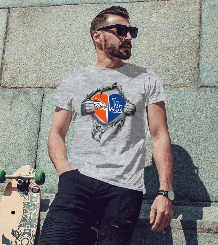 Broncos Dodgers Heart Torn Open T-Shirt