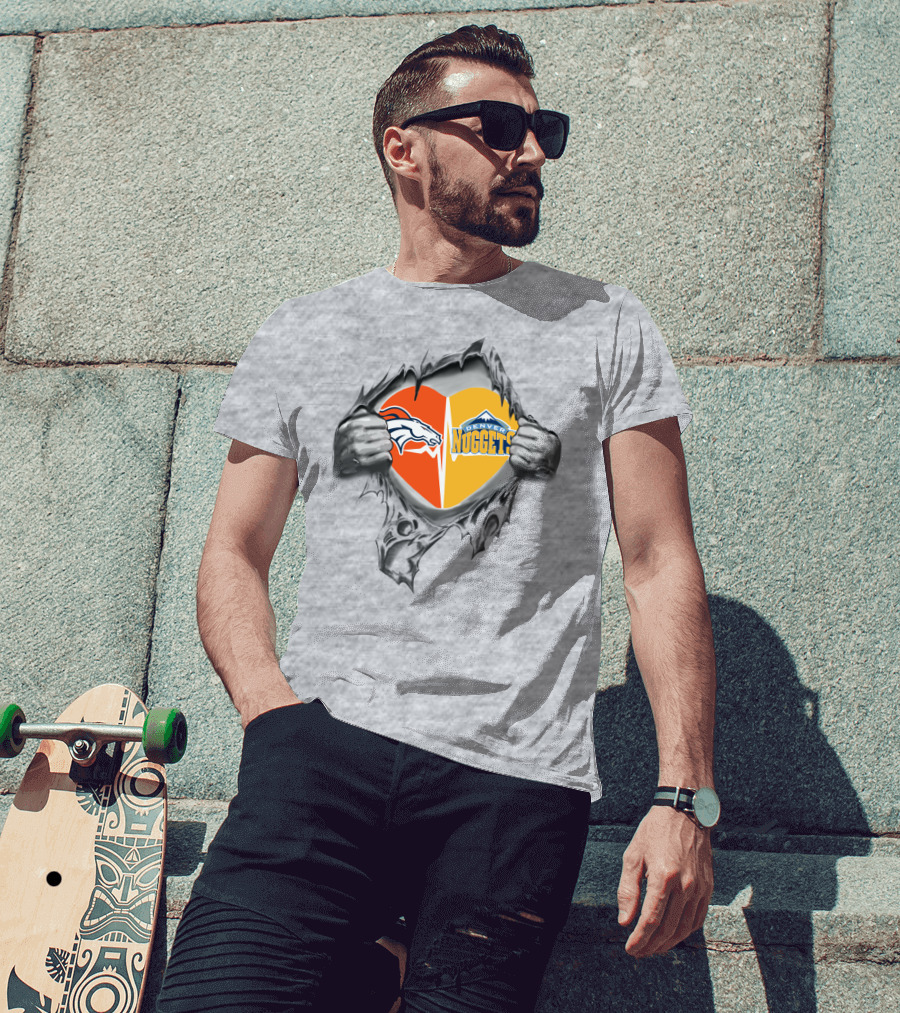 Broncos Nuggets Heart Denver Loyalty Nfl Nba Fan Pride T-Shirt